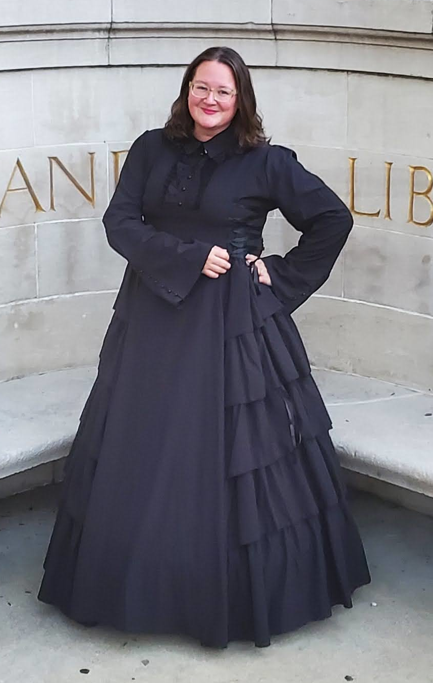 Tour Guide in Front of Library